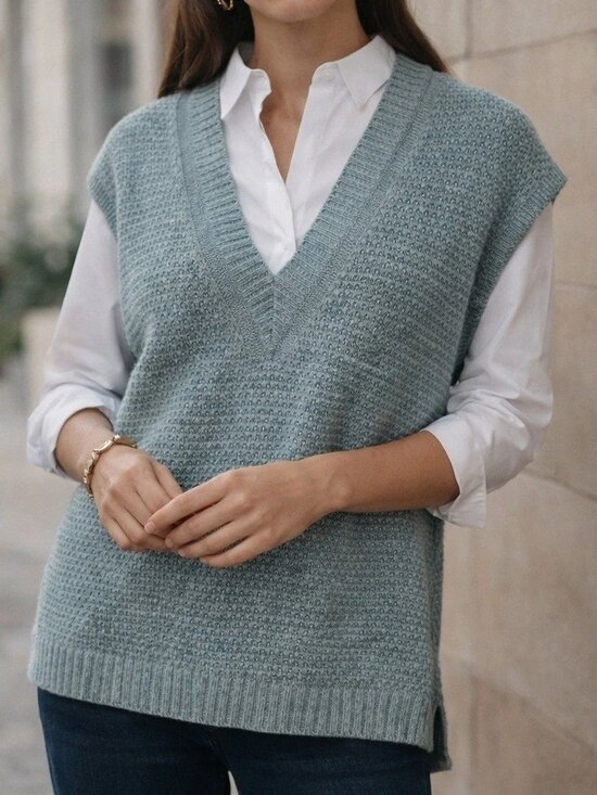 J. Jill Tops - J Jill Women's Sweater Vest Petite XL Blue Spruce V Neck Knit Sleeveless